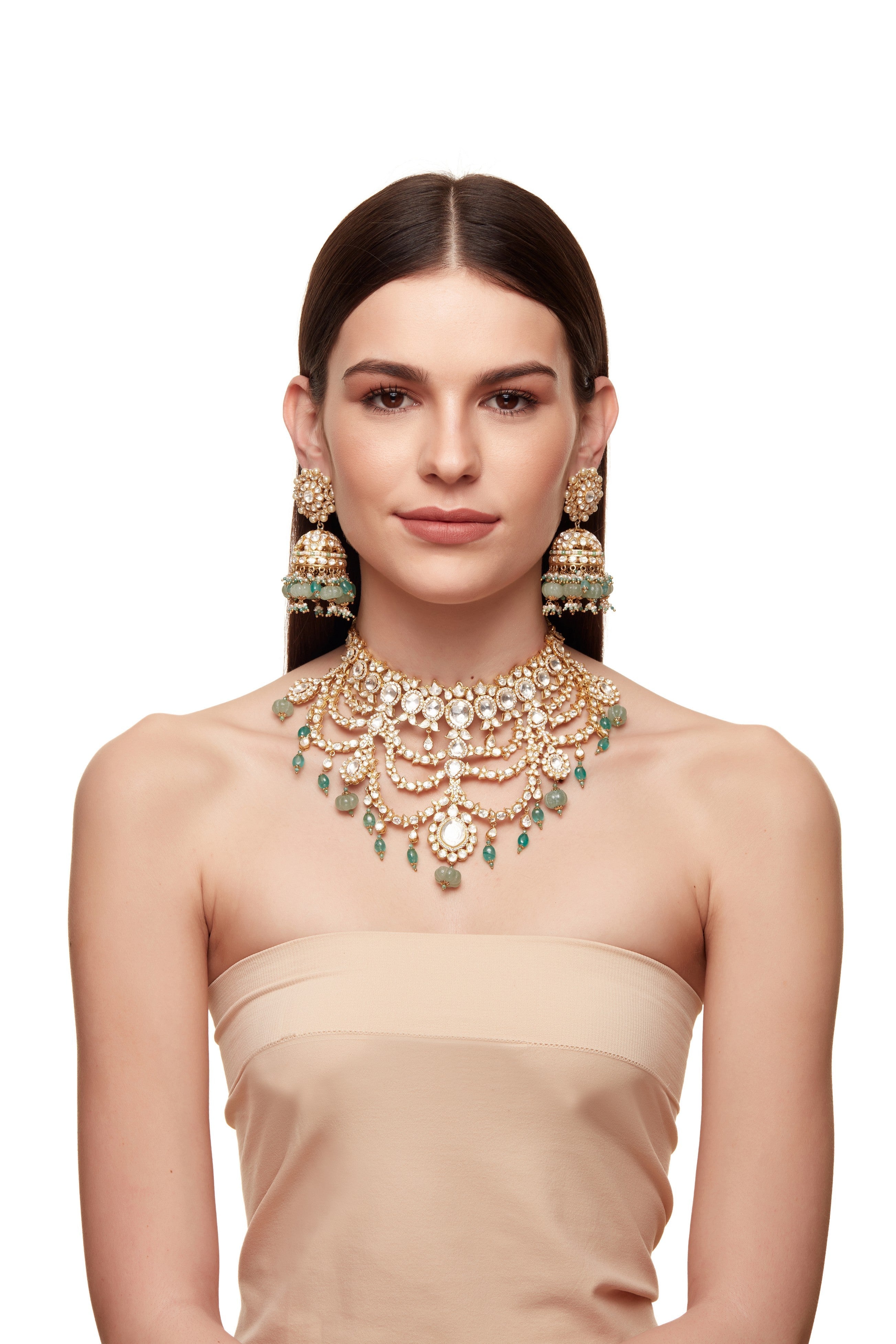 Open Polki with russian Green melons Bridal Set