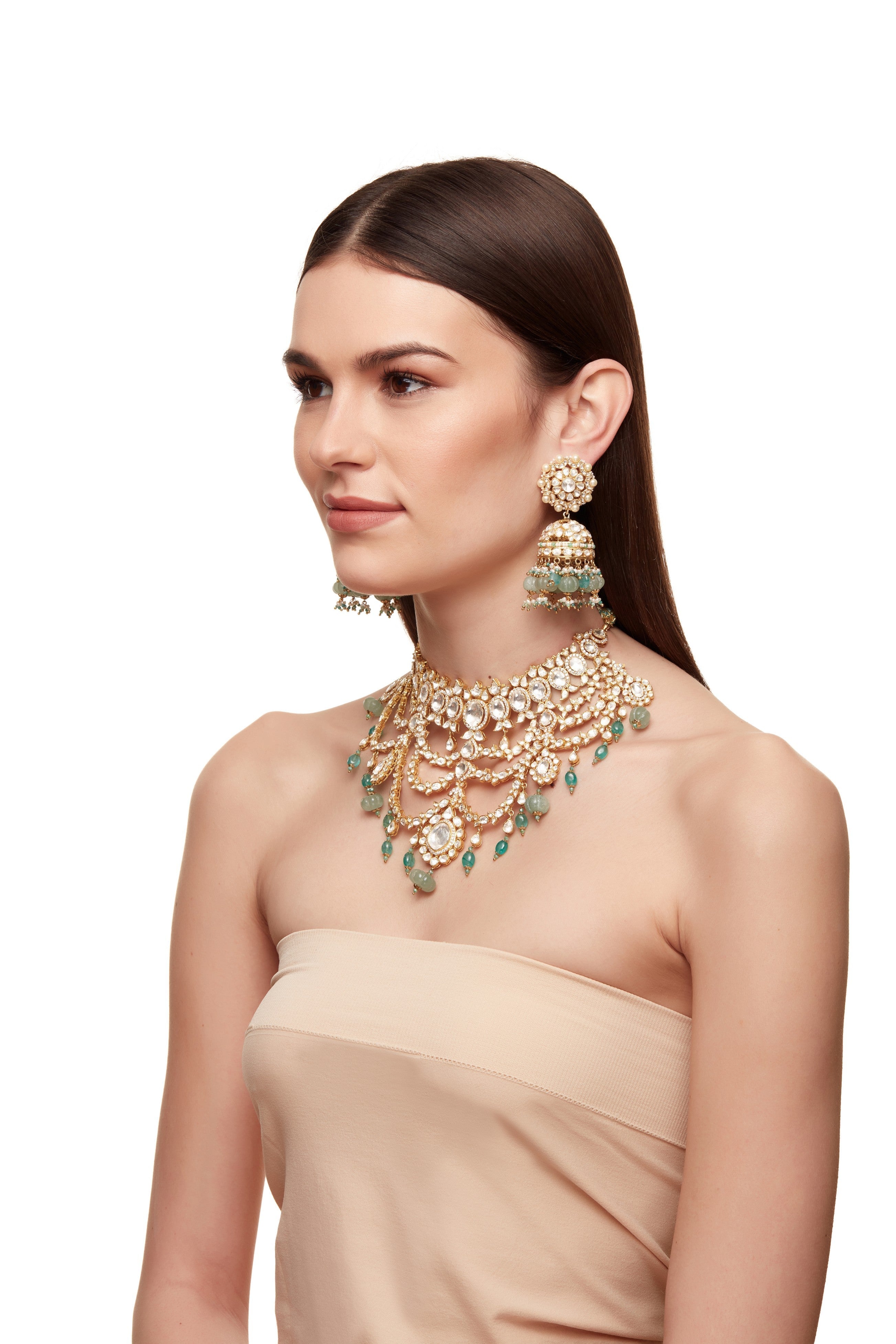 Open Polki with russian Green melons Bridal Set