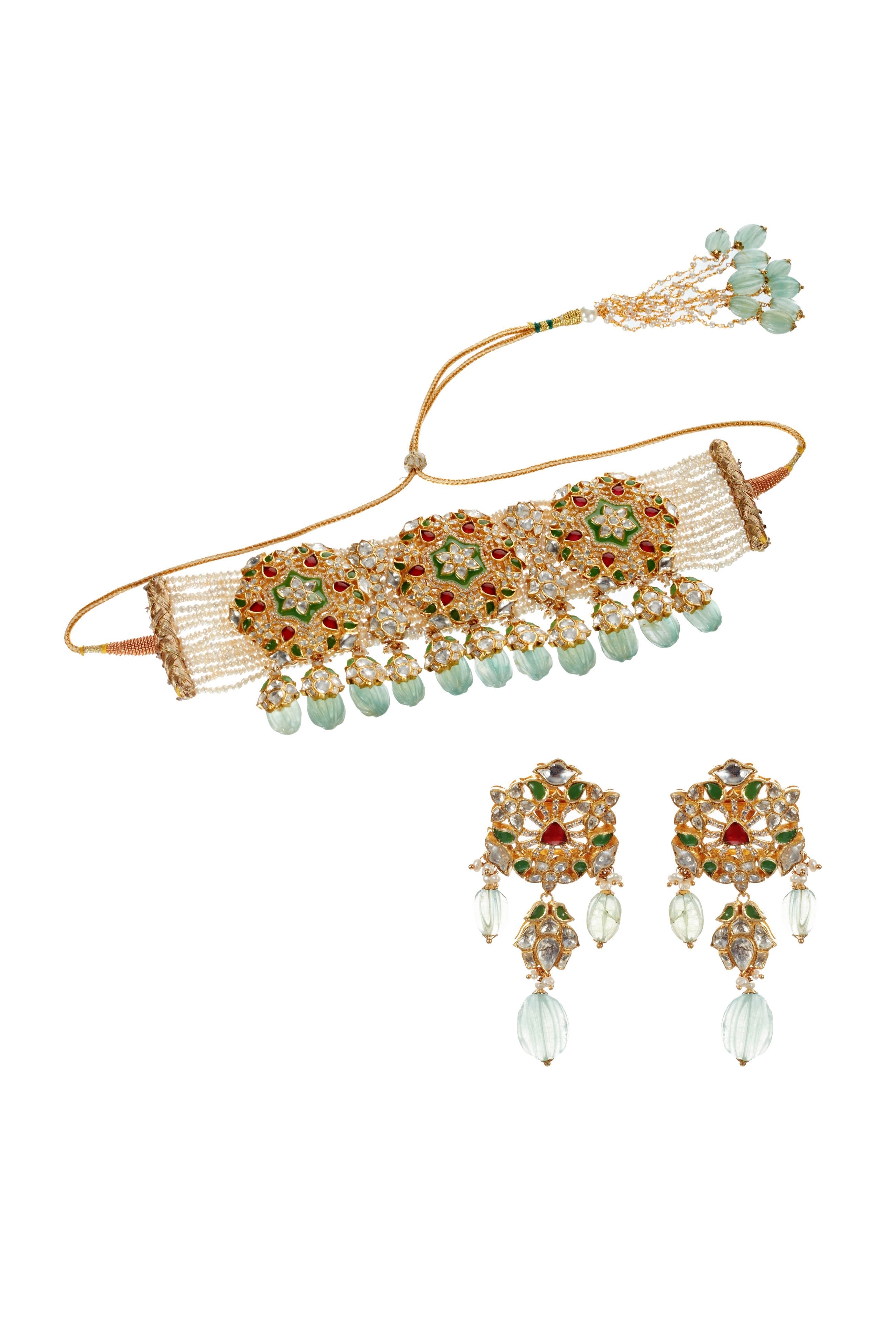 Green And Pink Tourmaline Choker Set