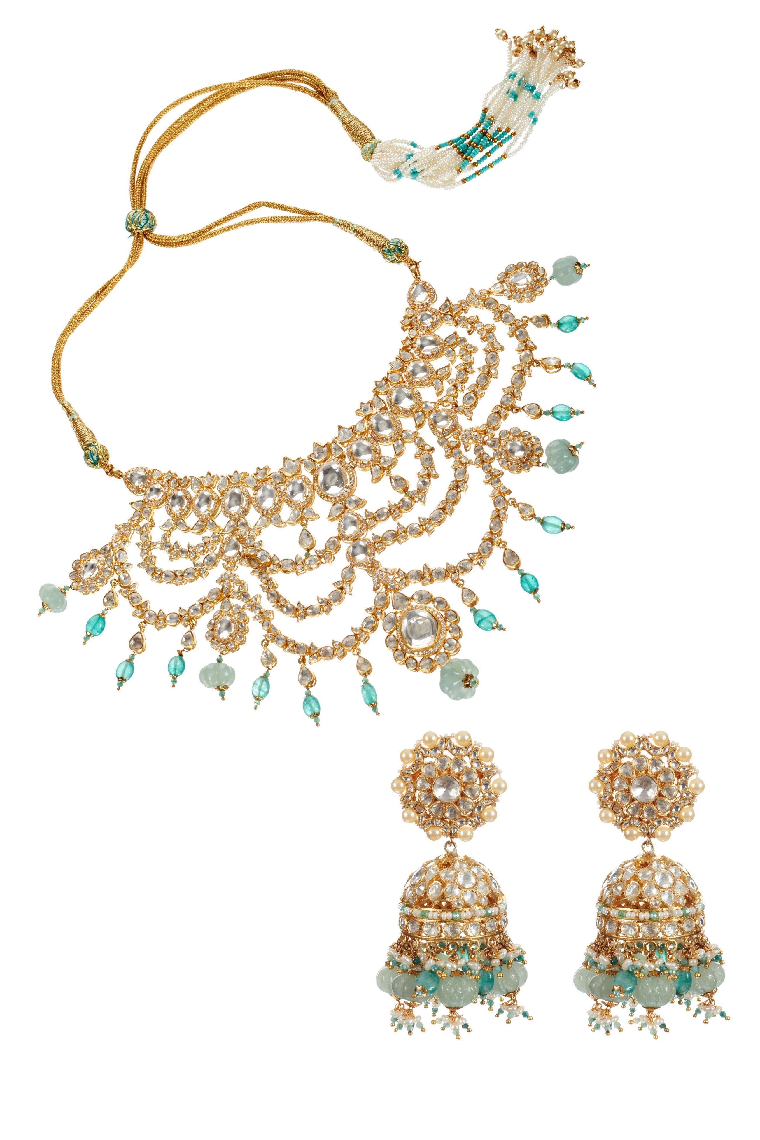 Open Polki with russian Green melons Bridal Set