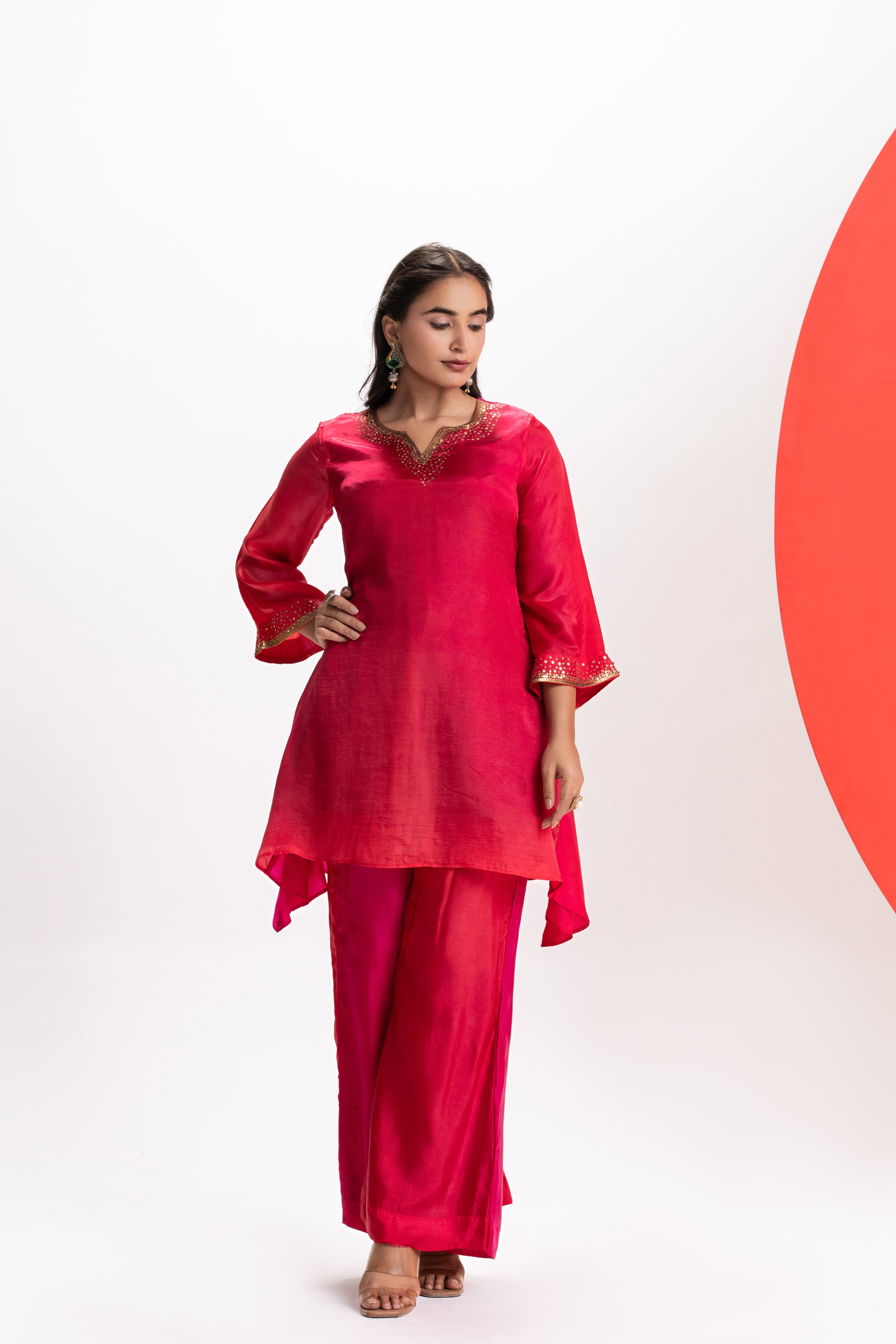 RED SILK SHADED 2-PIECE SET