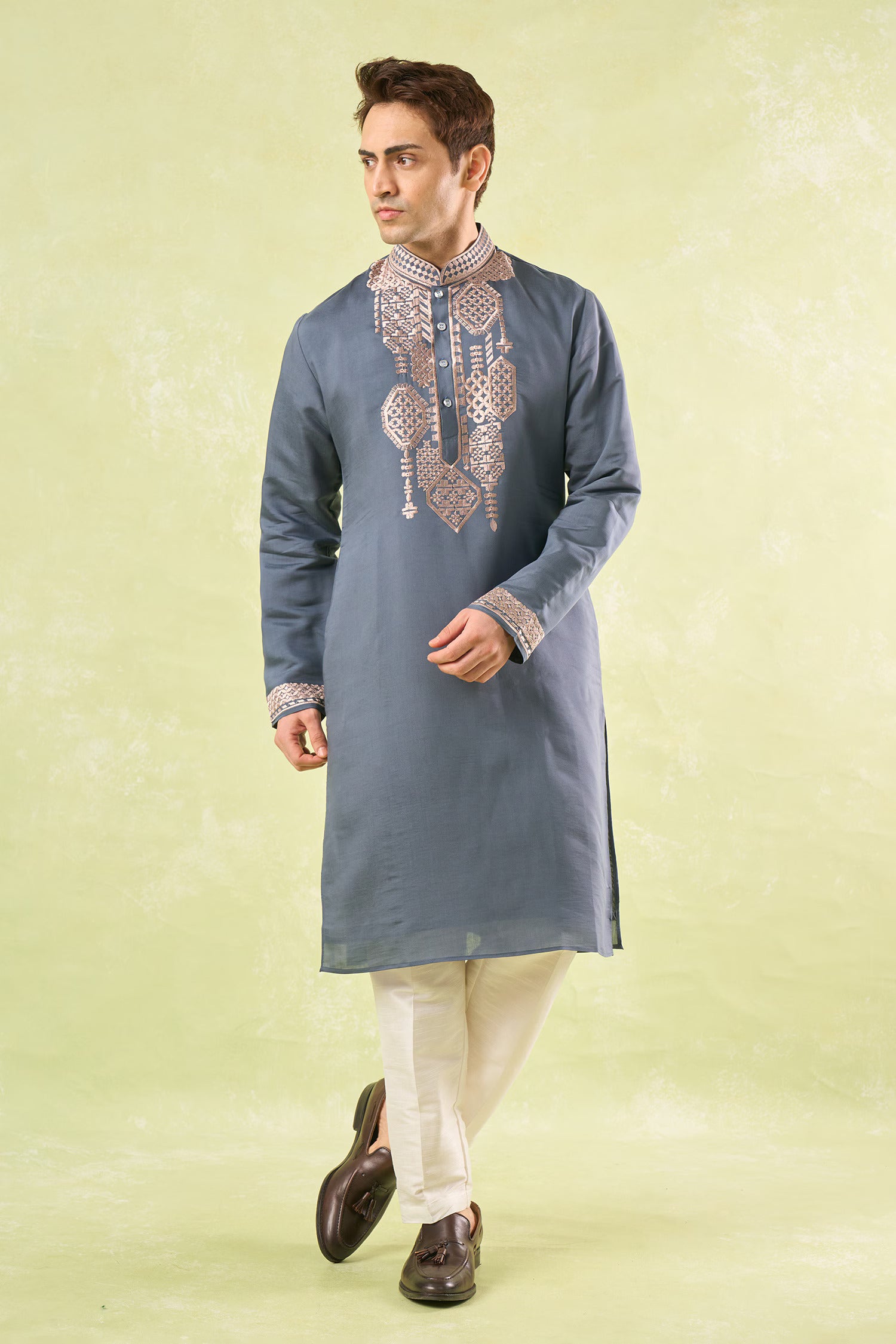 Grey Embroidered Kurta Set