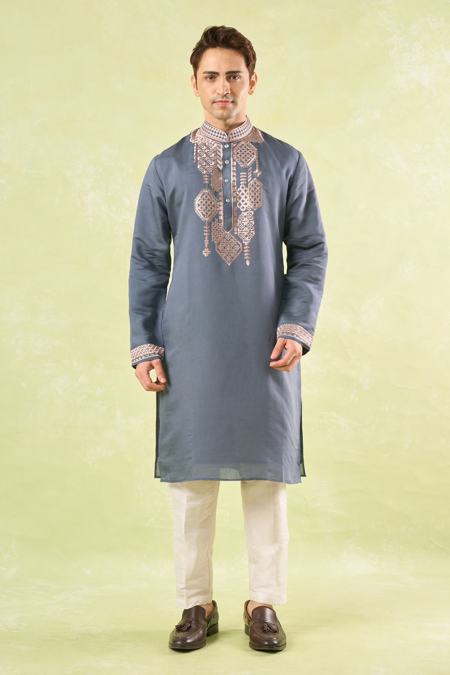 Grey Embroidered Kurta Set
