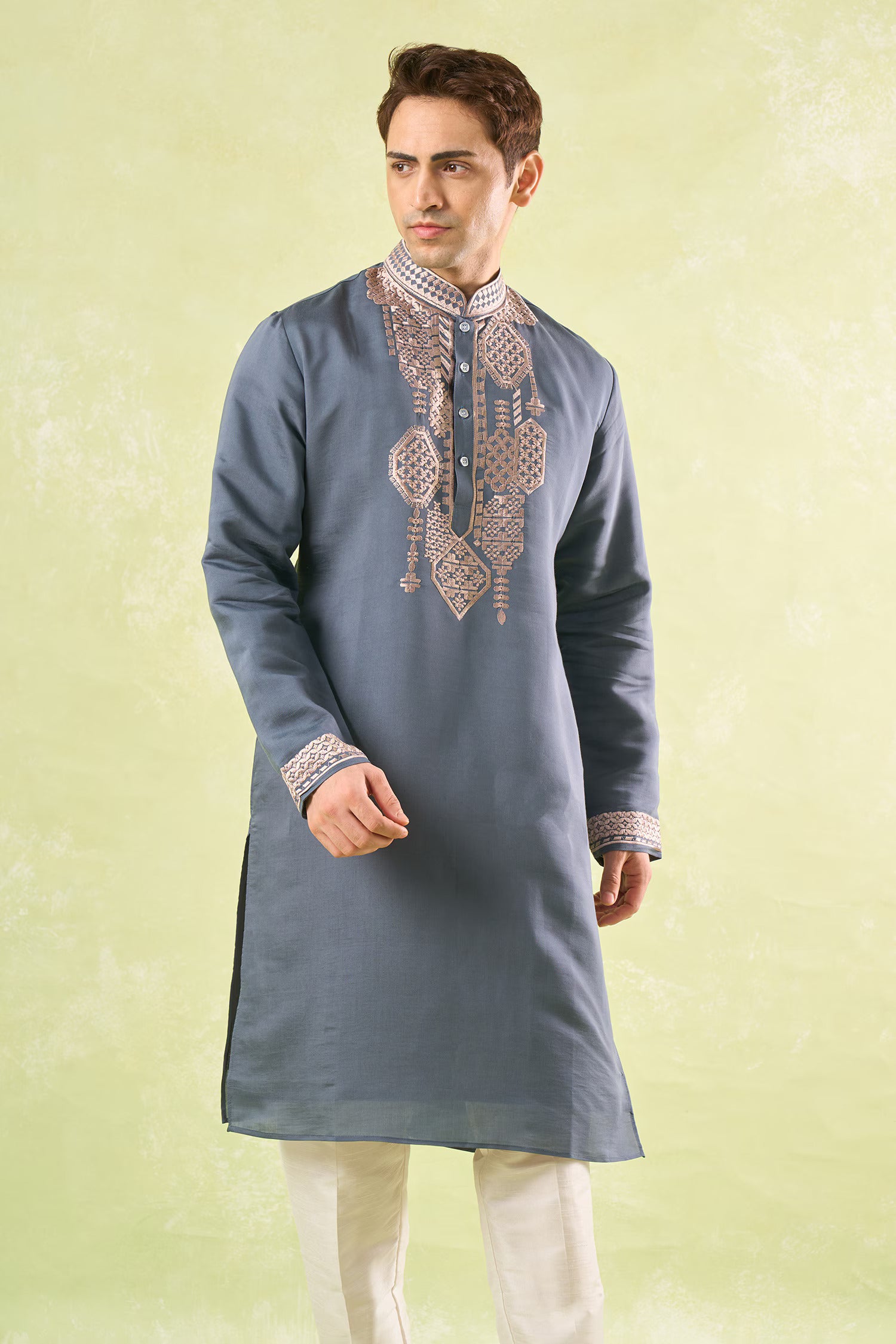 Grey Embroidered Kurta Set