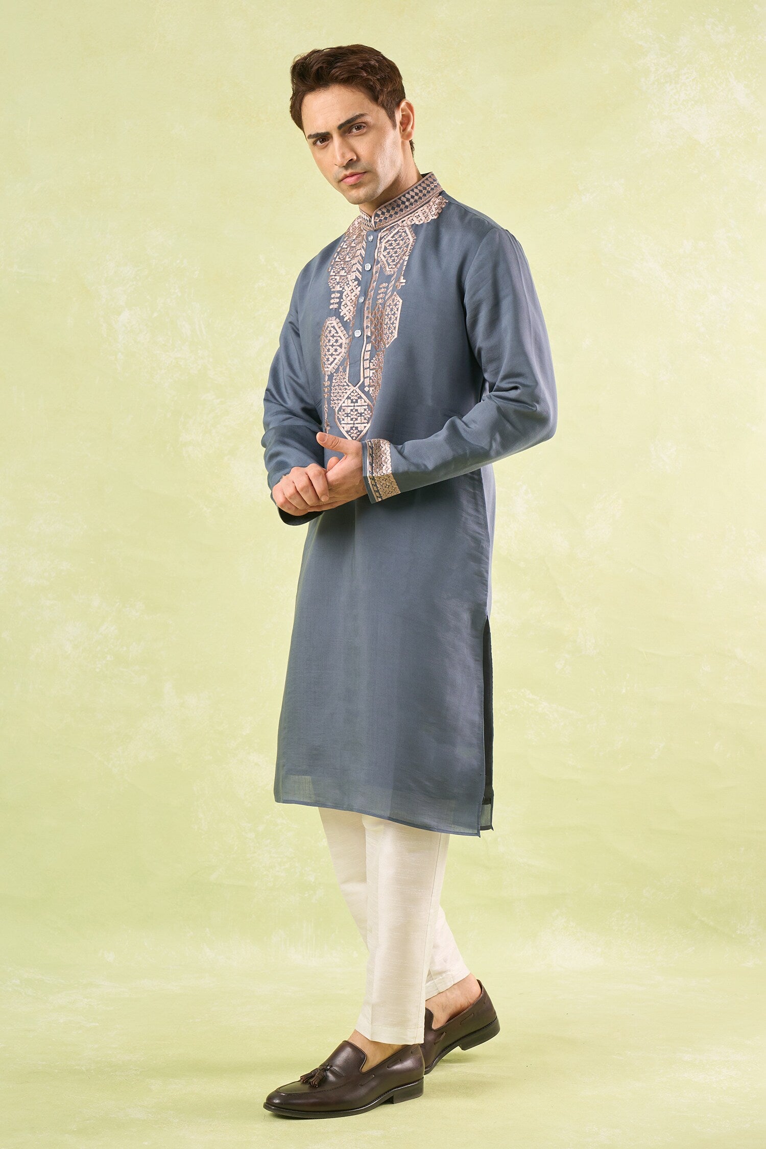 Grey Embroidered Kurta Set