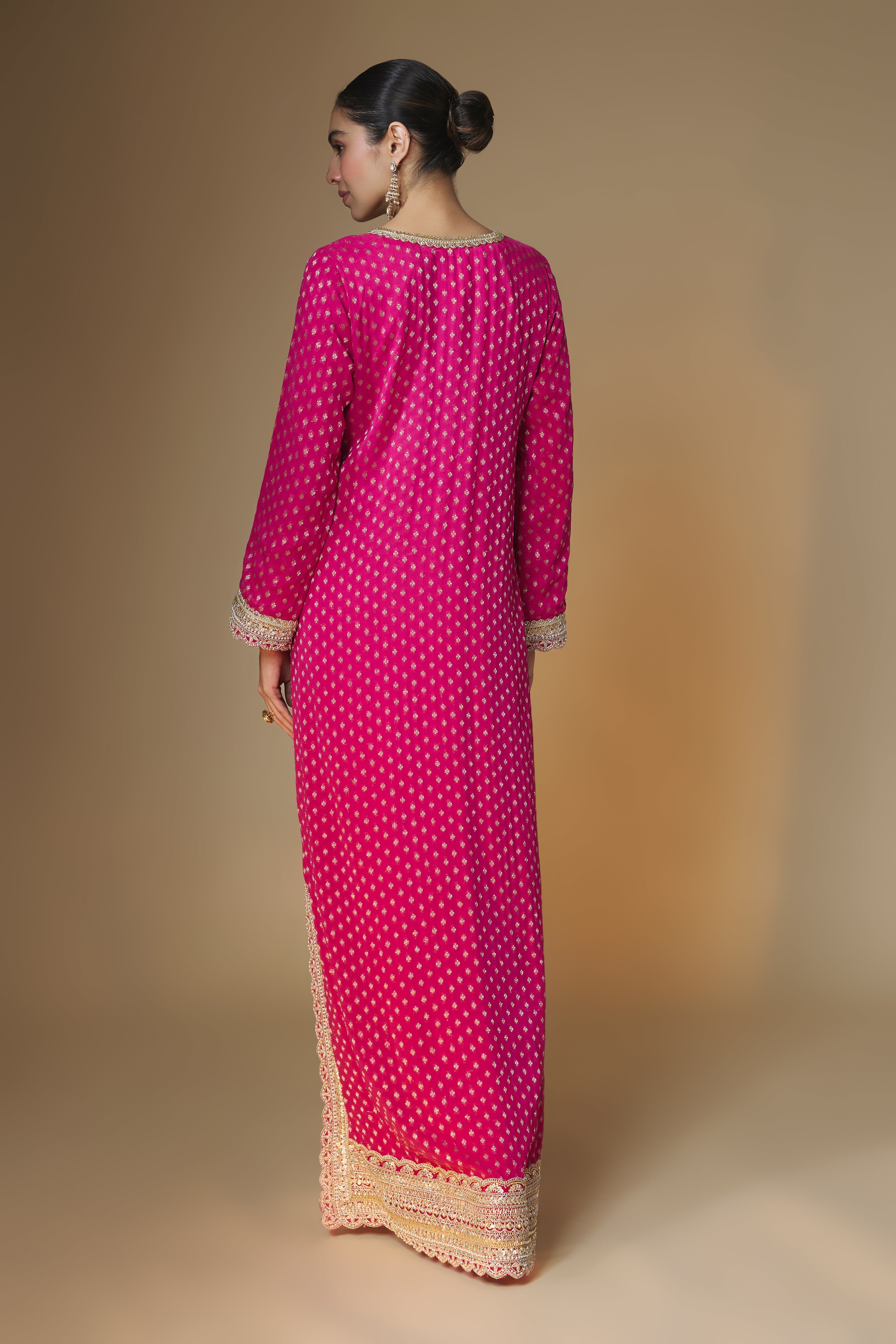 Raspberry pink benarasi butti kaftan dress