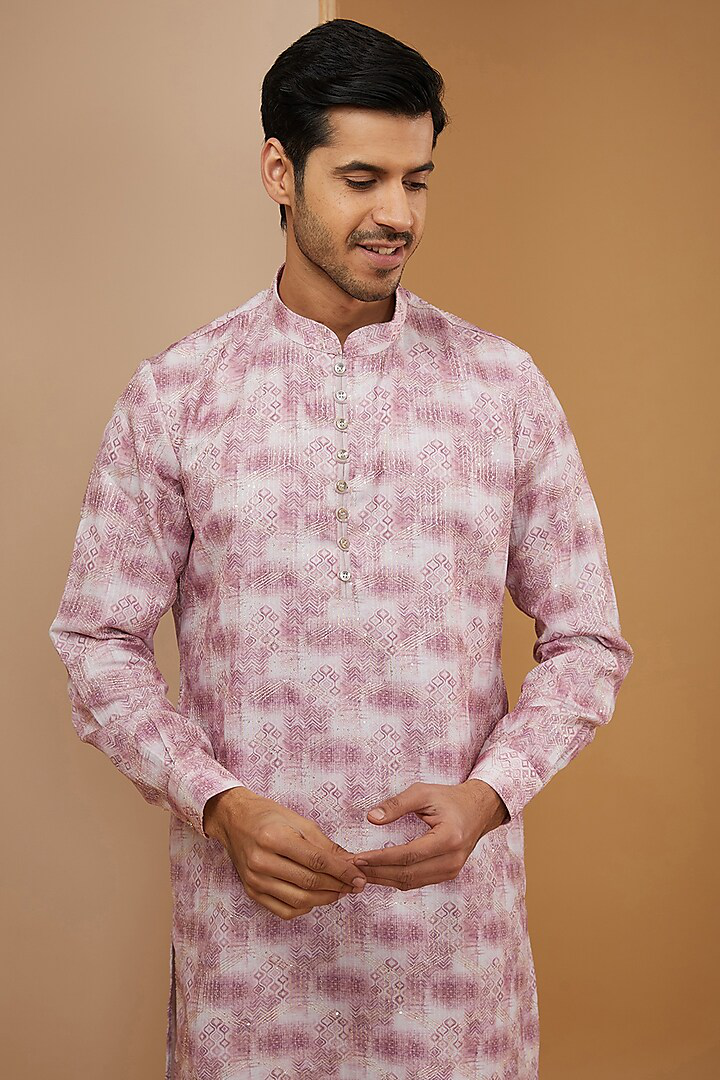 Baby Pink Ikat Printed Kurta Set