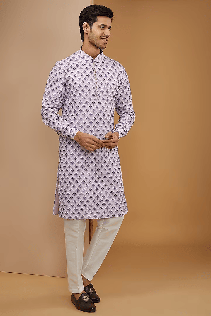 Lilac Ikat Printed Kurta Set