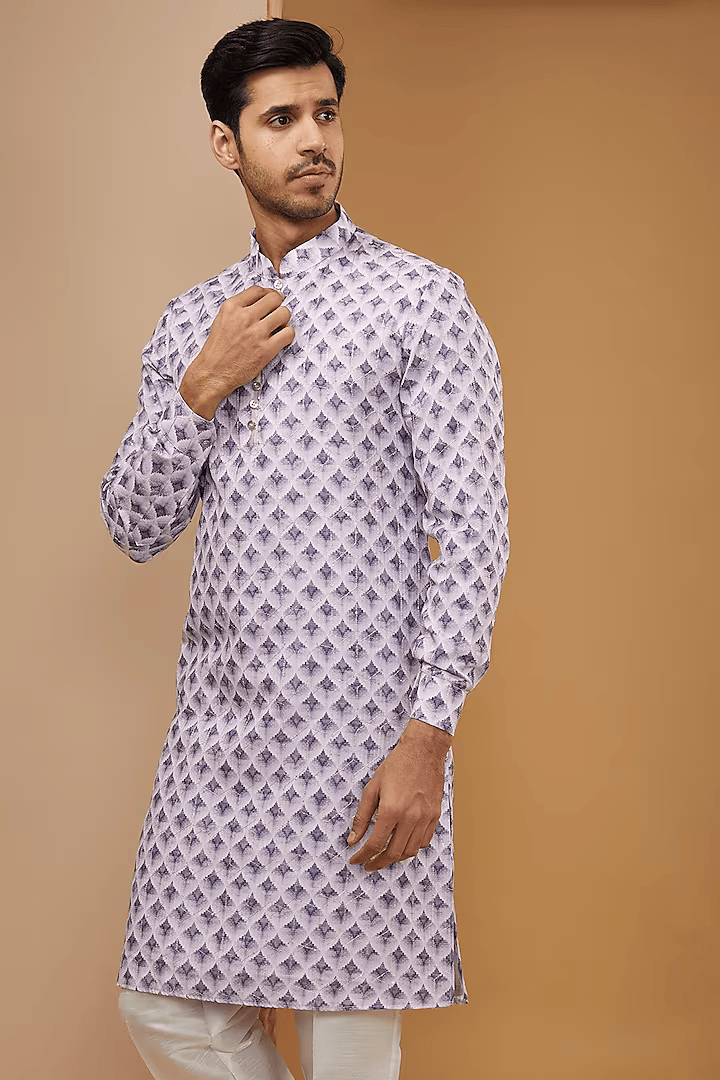 Lilac Ikat Printed Kurta Set