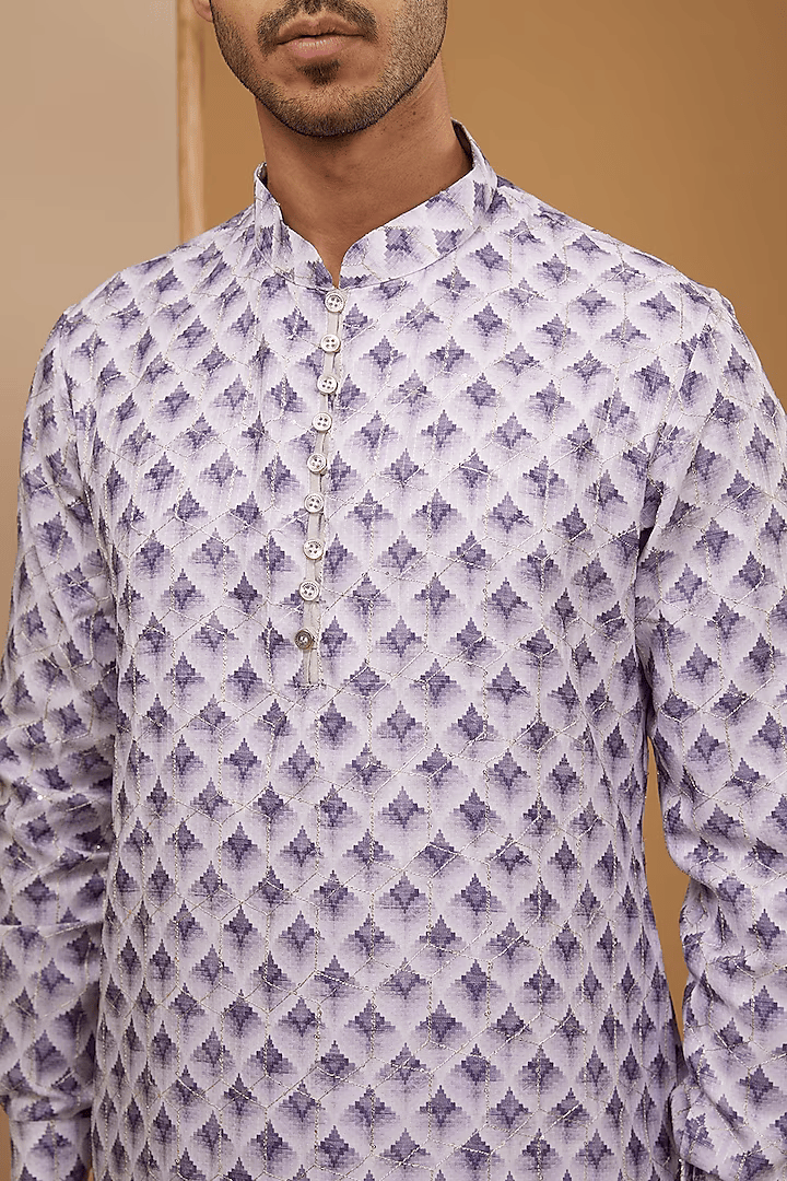 Lilac Ikat Printed Kurta Set