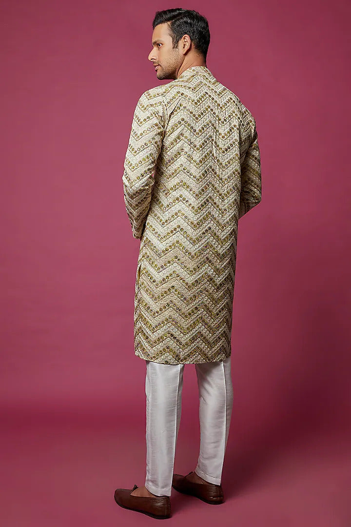 Beige & Green Kurta Set
