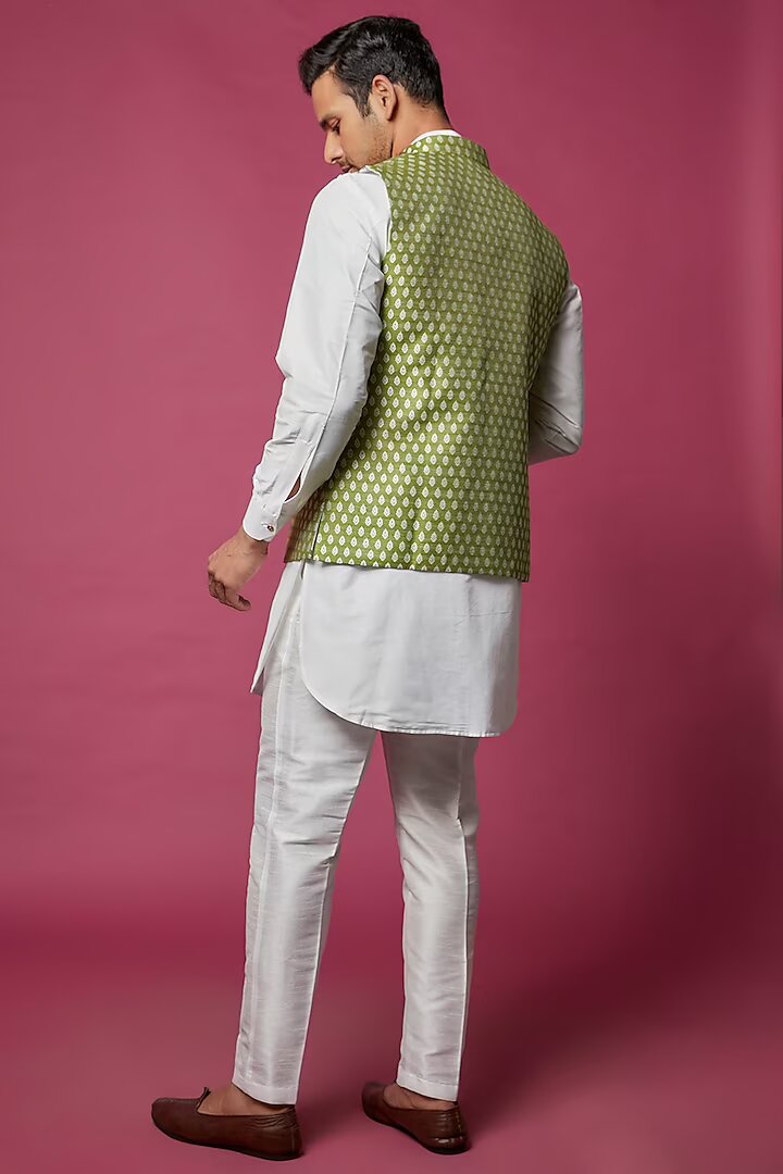 Olive Green Brocade Kurta-Jacket Set