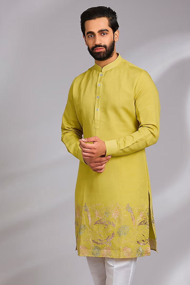 Lime Green Embroidered Kurta Set