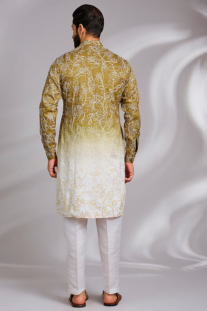 Lime Green Ombre Embroidered Kurta Set