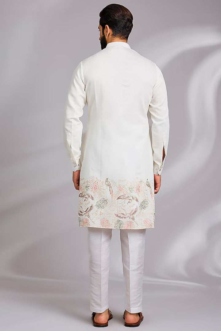Off White Embroidered Kurta Ser