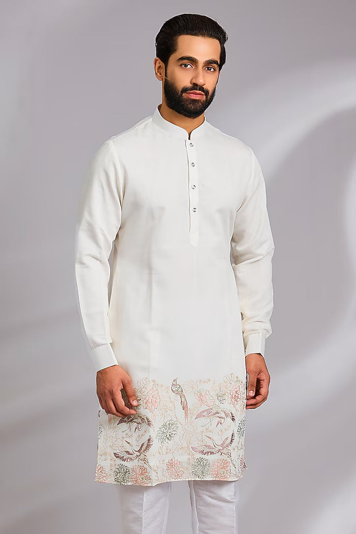 Off White Embroidered Kurta Ser