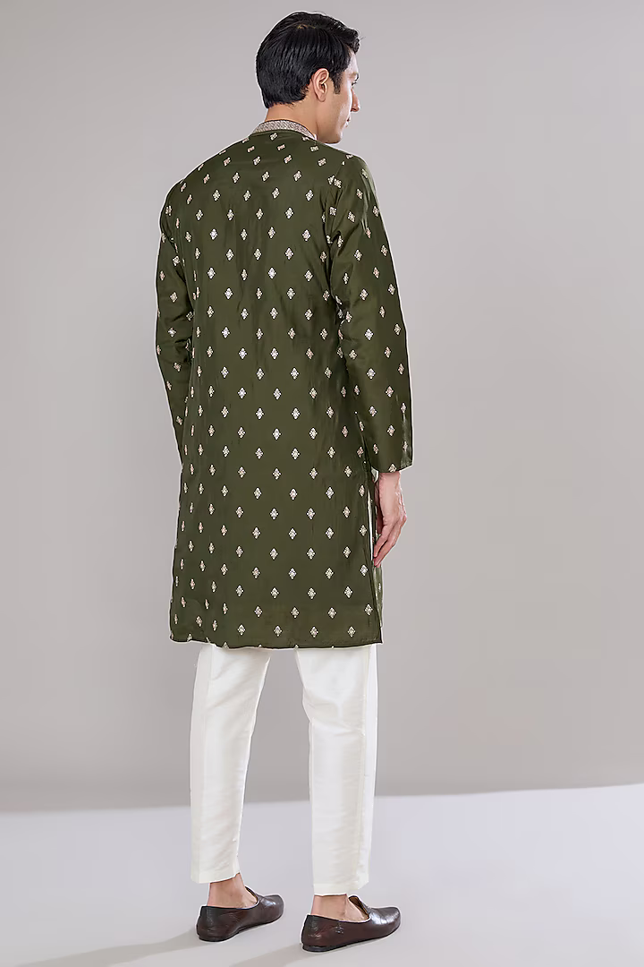 Olive Green Embroidered Kurta Set