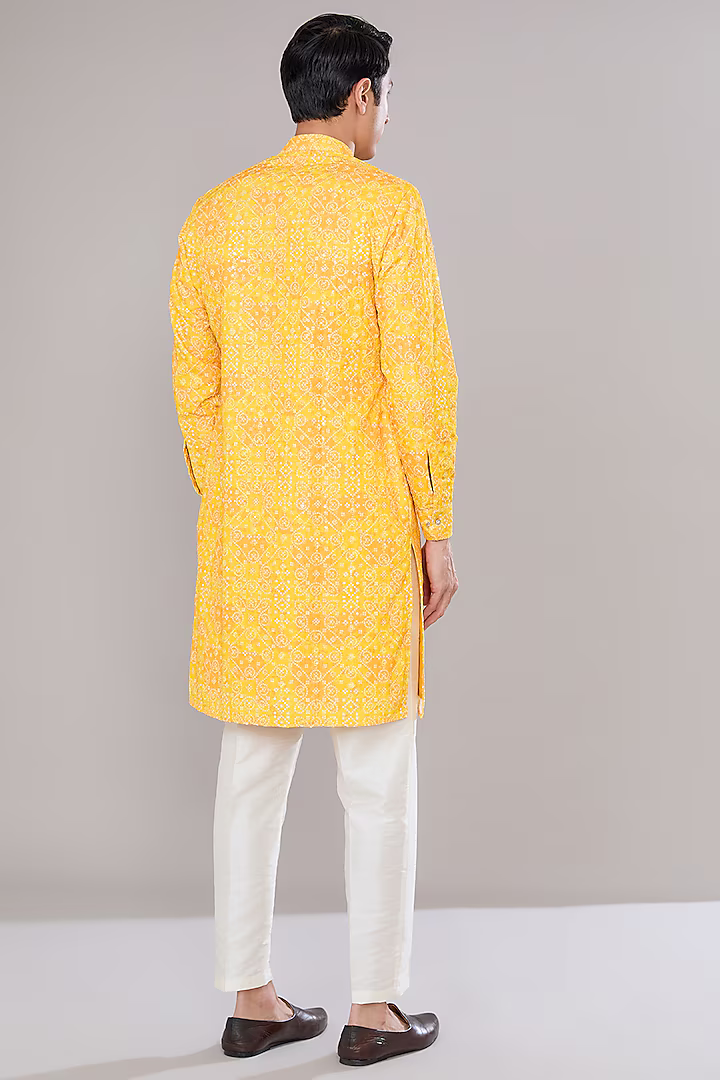 Yellow Bandhani Printed Kurta Set
