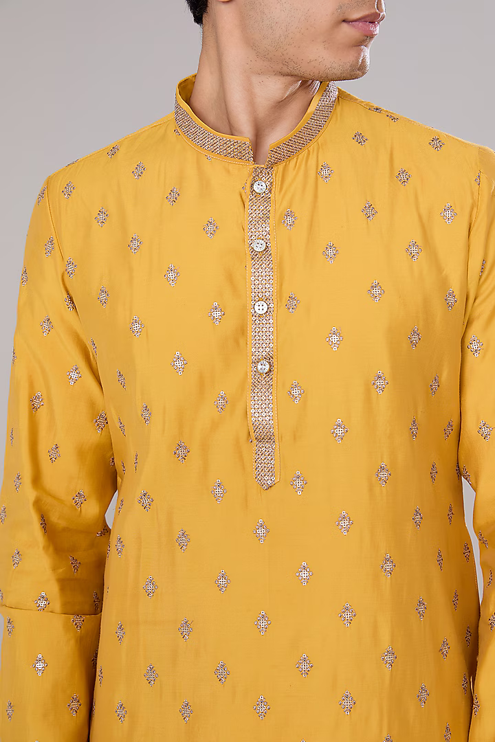 Mustard Embroidered Kurta Set