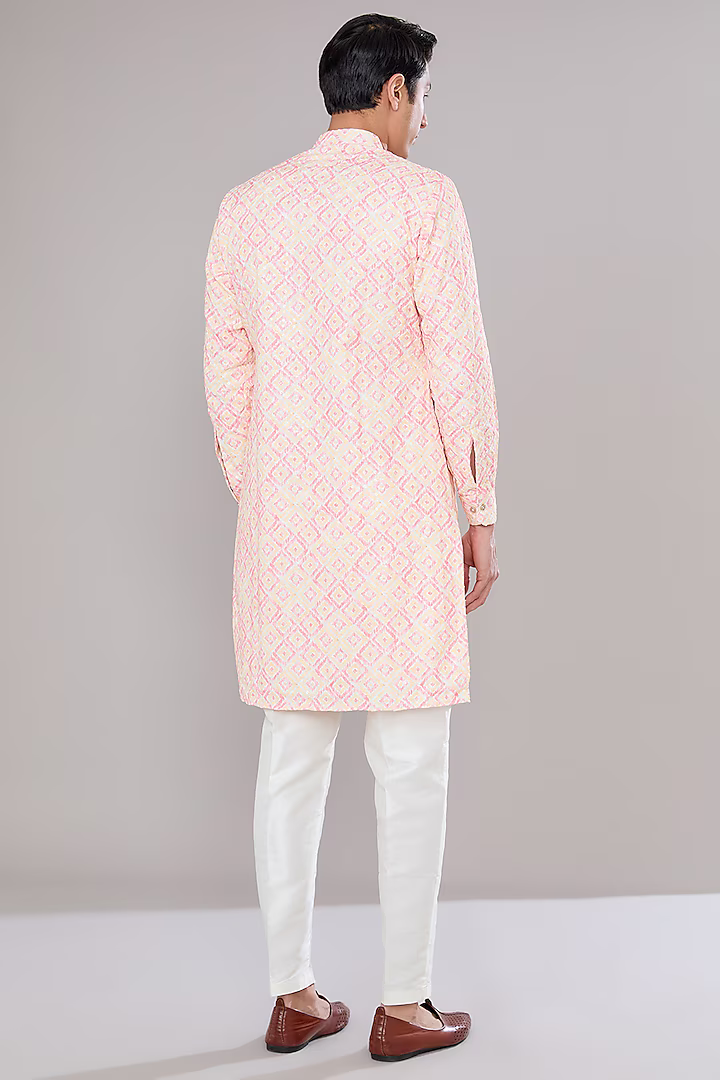 Pink and Yellow Ikat Printed Kurta Set