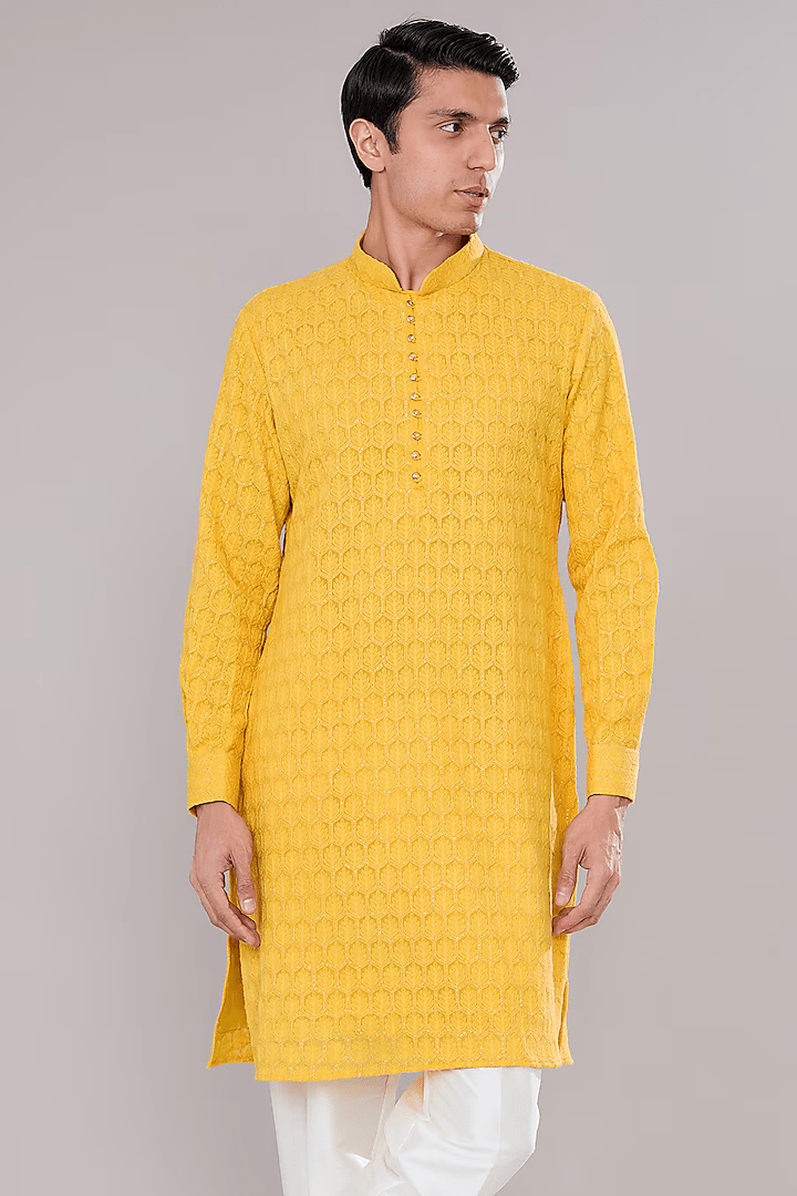 Mustard Embroidered Kurta Set