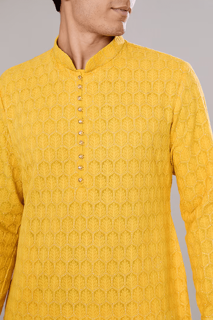 Mustard Embroidered Kurta Set