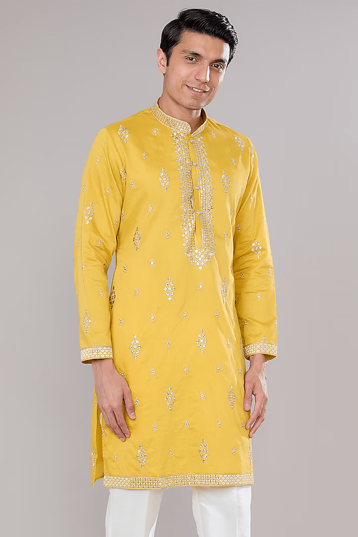 Mustard Embroidered Kurta Set