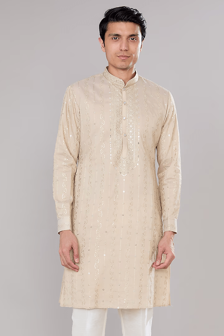 Beige Embroidered Kurta Set