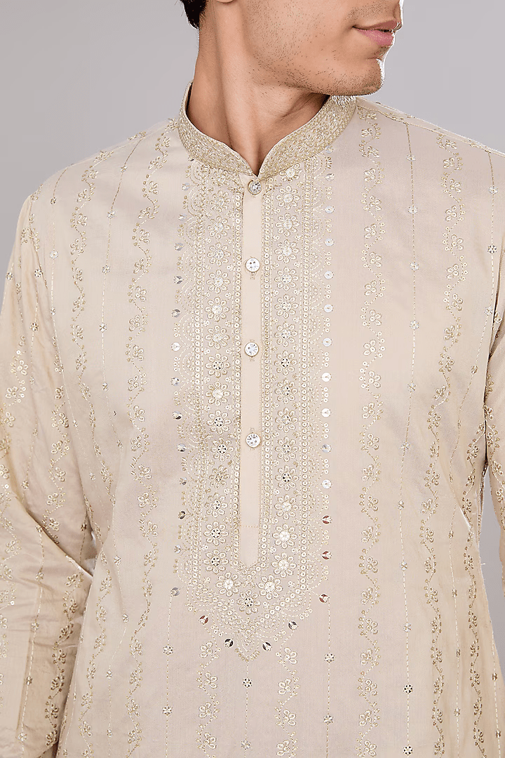 Beige Embroidered Kurta Set