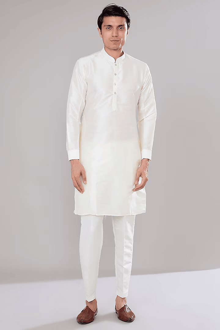 Off White Embroidered Kurta-Jacket Set