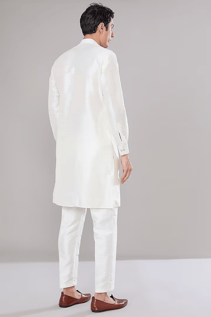 Off White Embroidered Kurta-Jacket Set