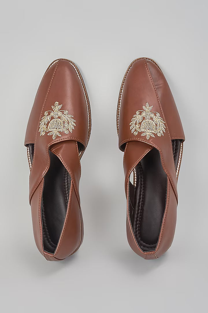 Brown Embroidered Peshawaris