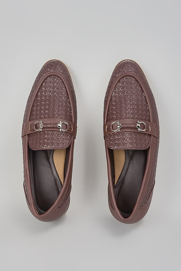 Brown Buckled Herringbone Shoes
