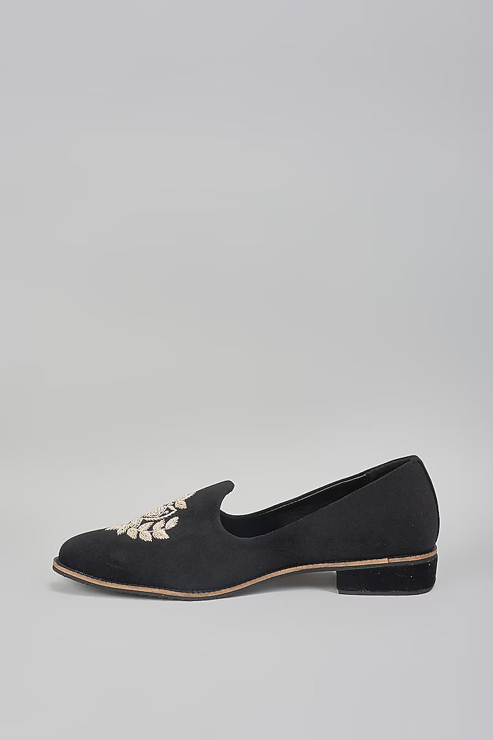Black Embroidered Loafers