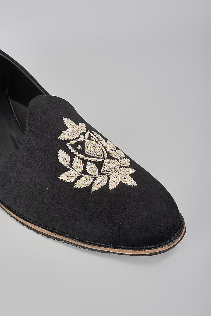 Black Embroidered Loafers