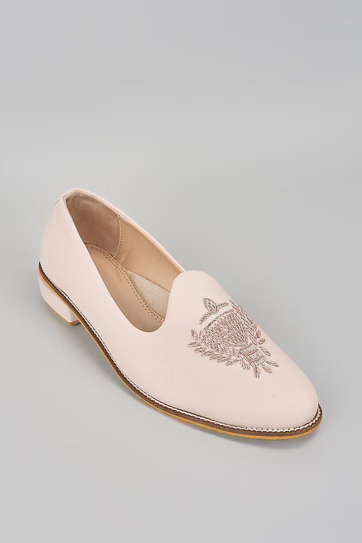 Blush Pink Embroidered Loafers