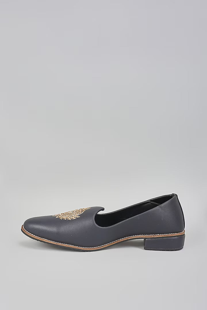 Black Self Design Embroidered Loafers