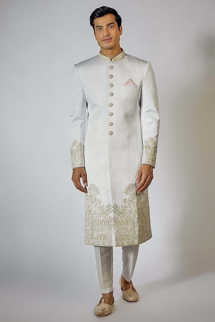 Off White Embroidered Sherwani