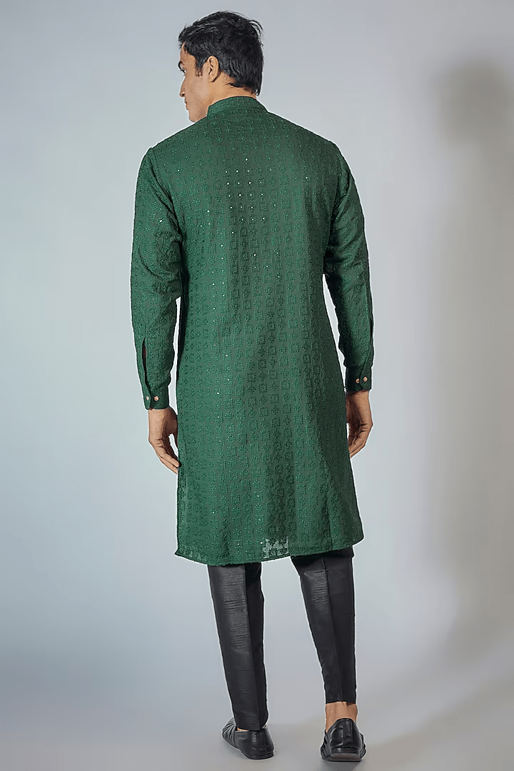 Bottle Green Embroidered Kurta Set