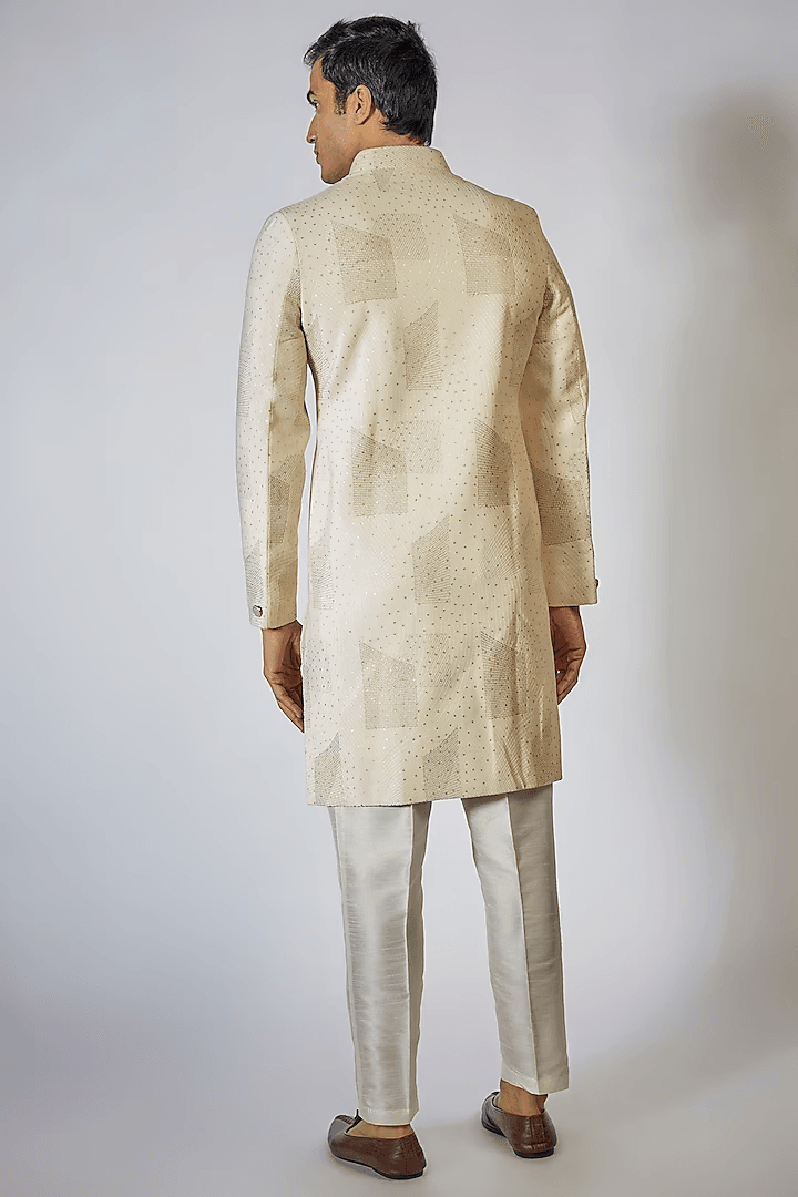 Off White Embroidered Achkan Set