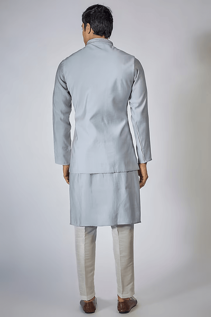 Powder Blue Embroidered Kurta-Jacket Set