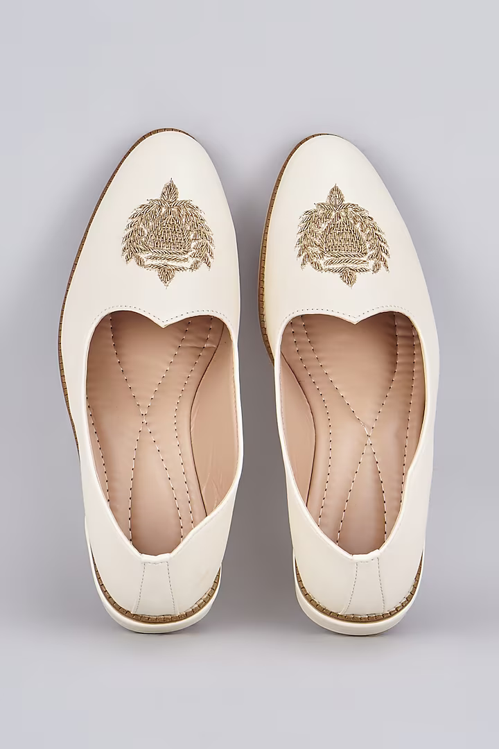 Ivory Crown Leather Loafers