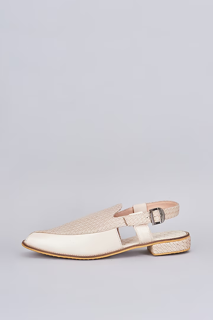 Off white full grain leather based handcrafted slip on mules