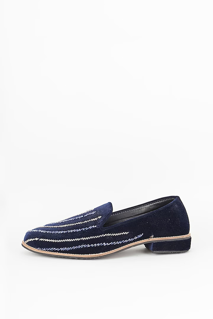 Royal blue suede based slip on loafers