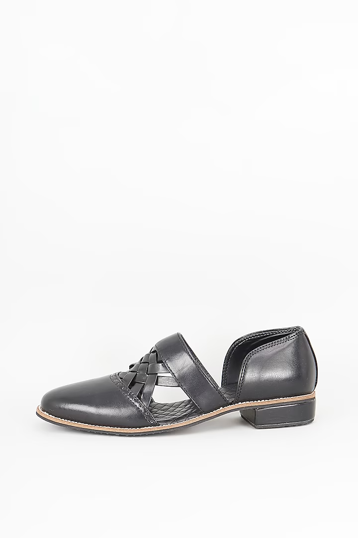 Black leather based handcrafted slip on mules
