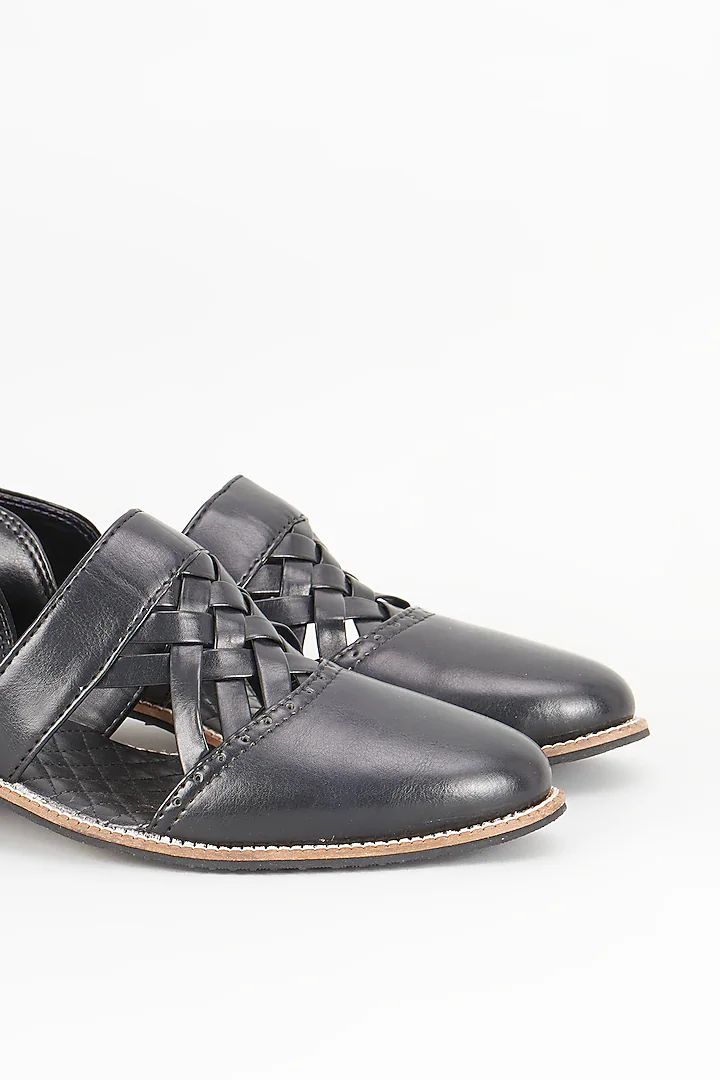 Black leather based handcrafted slip on mules