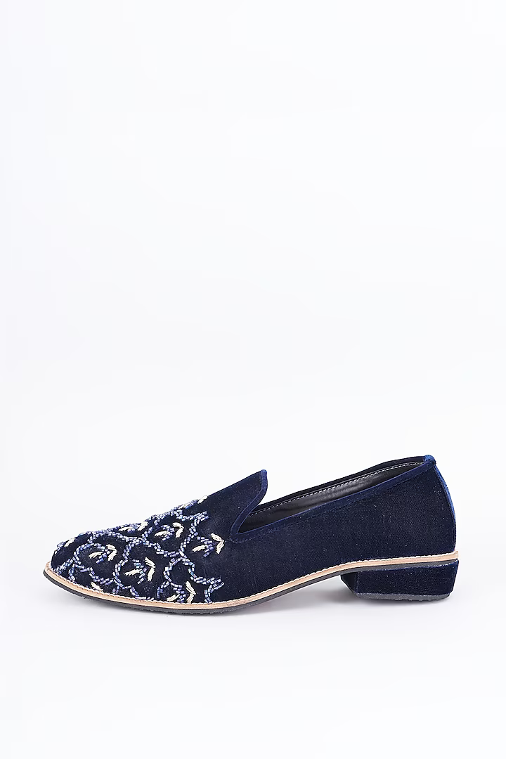 Royal blue suede based slip on loafers