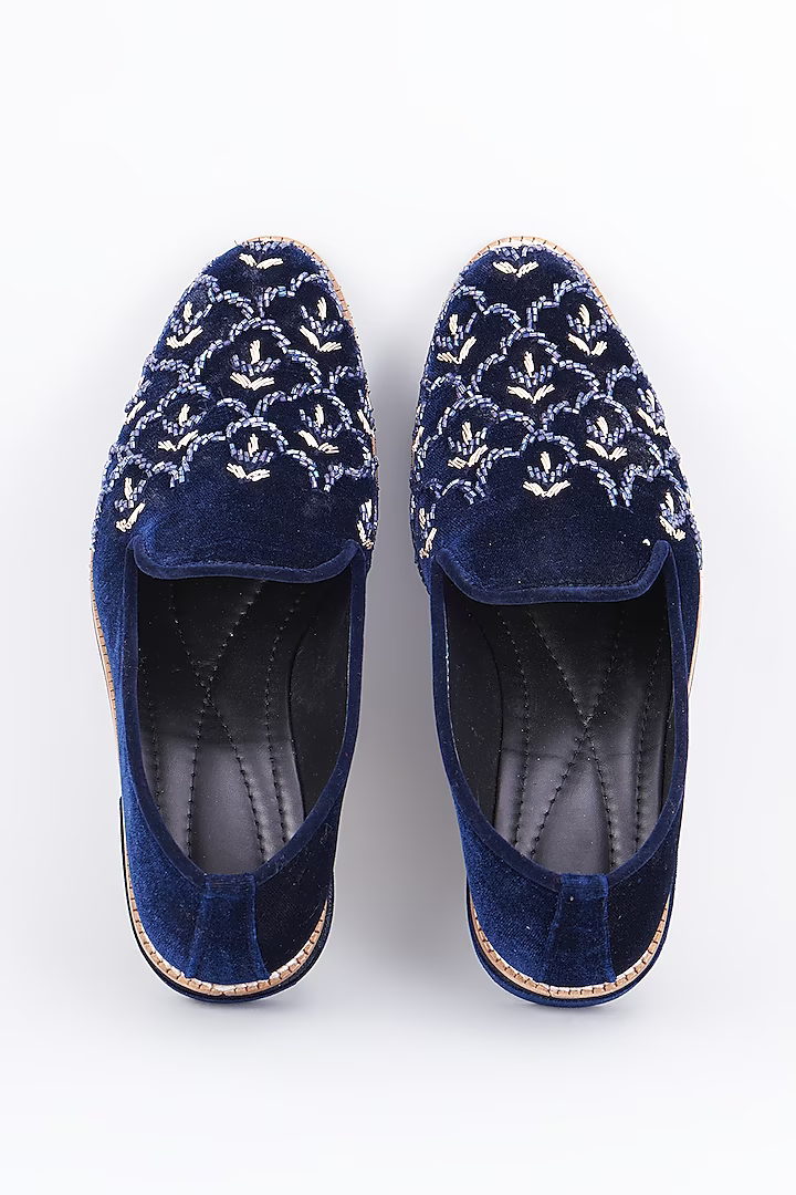 Royal blue suede based slip on loafers