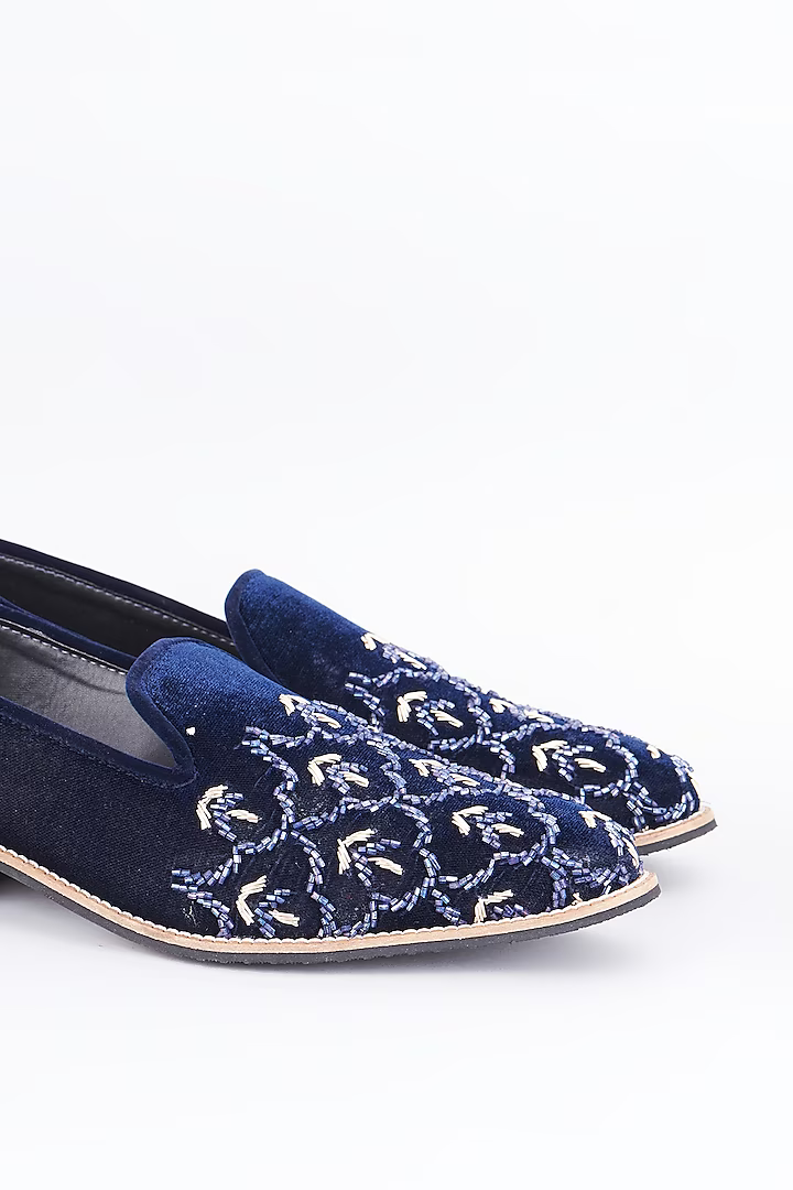 Royal blue suede based slip on loafers