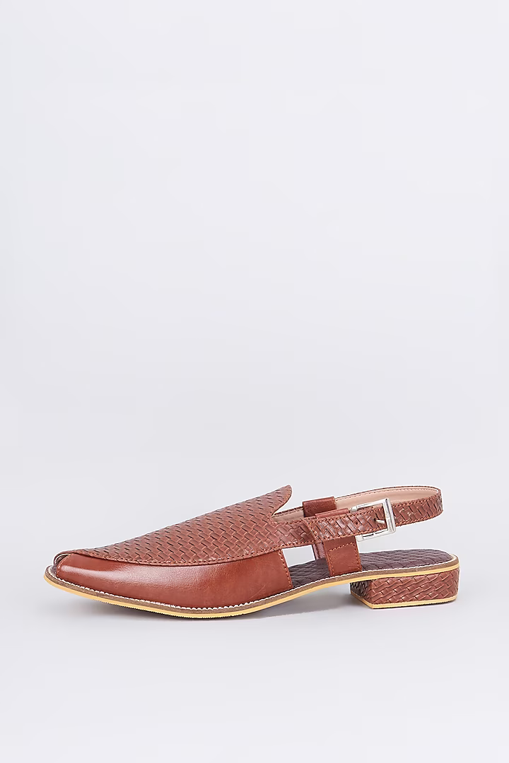 Tan brown full grain leather based handcrafted slip on mules